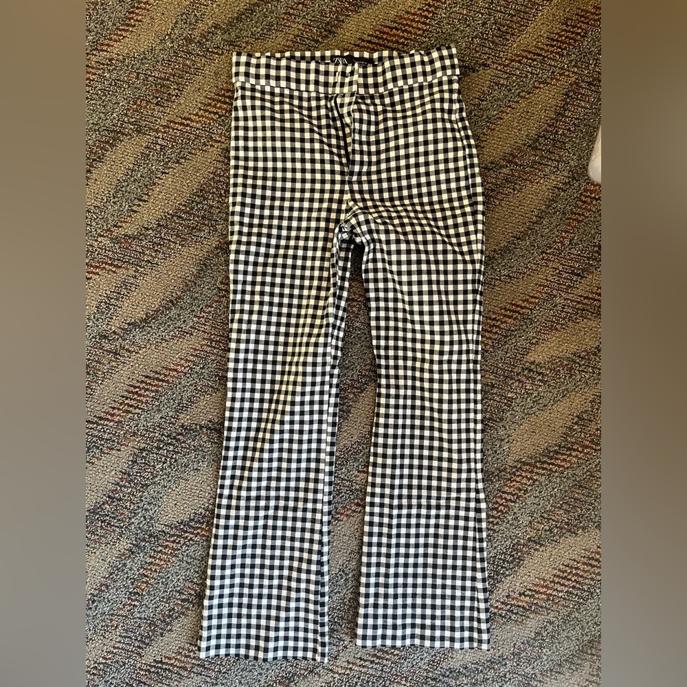 Zara Black Gingham Ankle Flare Pants